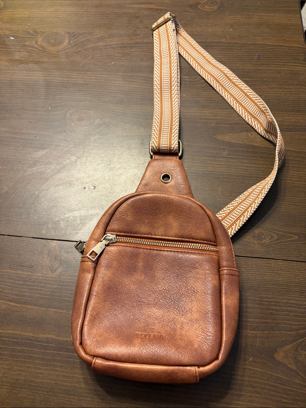 Telena Faux Leather Crossbody Sling Bag in Brown